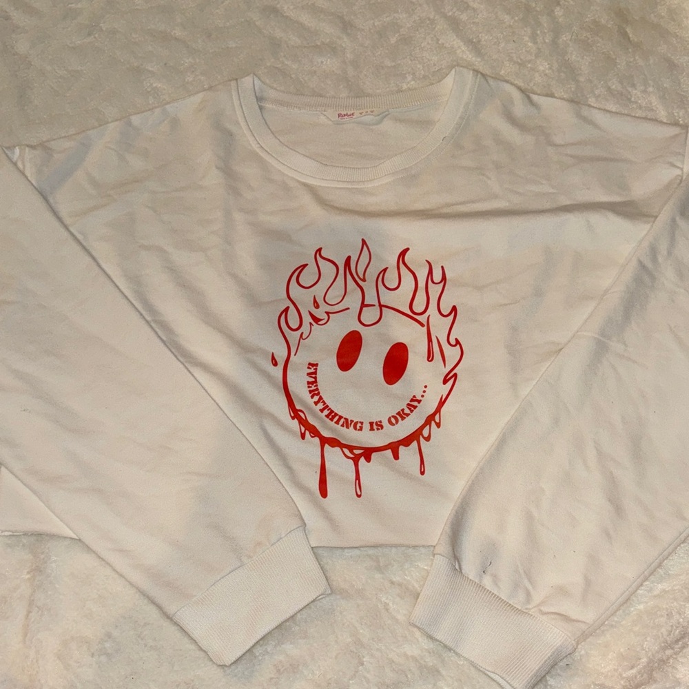 White Sweatshirt with Red Graphic